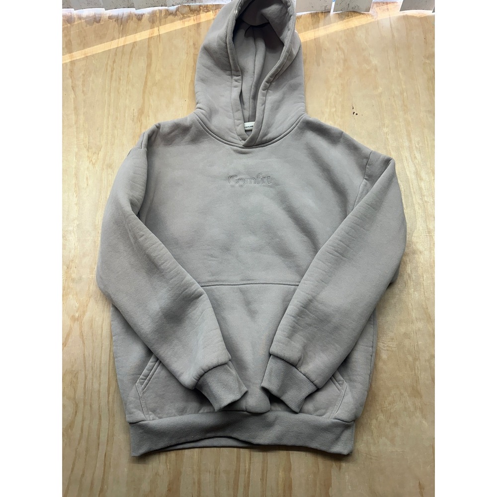 Comfrt Everyday Hoodie Taupe Grey Embroidered Fleece Sweatshirt Womens Small